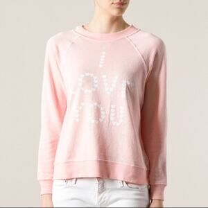 Wildfox I Love You Pink Heart Graphic Burnout Lightweight Sheer Sweater XS